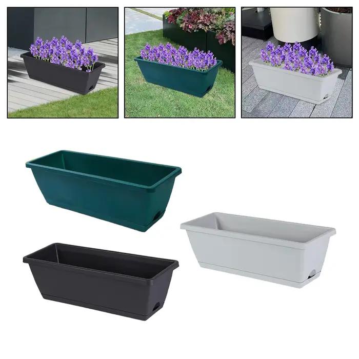 Jardinière de boîte de fenêtre rectangulaire, 2 pièces, organisateur de décoration avec trous de Drainage, Pot de plantes pour jardin extérieur, plantes d'intérieur, maison