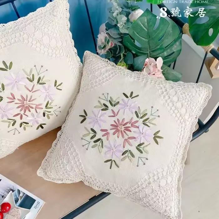 Housse de coussin en coton et lin tissé au crochet