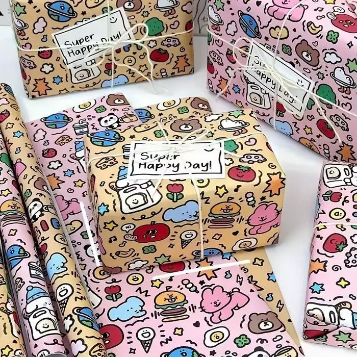 Pour les cadeaux d'anniversaire, de Noël et de la Saint-Valentin Ensemble de 3 pièces de papier d'emballage graffiti coloré - Grand papier