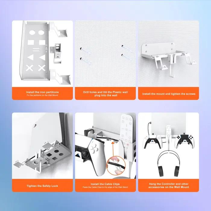 Support mural/de rangement pour console et manette PS5, livré avec un câble de charge pour manette, accessoire de jeu.