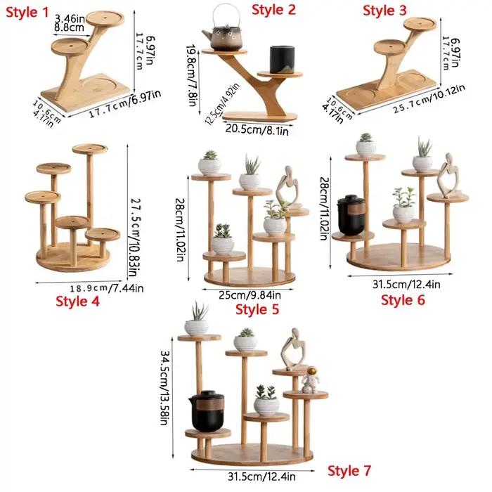 Étagère en bambou support de fleurs de bureau multicouche en forme de branche d'arbre