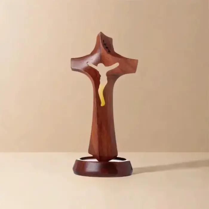 Statuette décorative en bois en forme de croix, artisanat d'art 2026, ornement pour la décoration de la maison, de la table et du mur