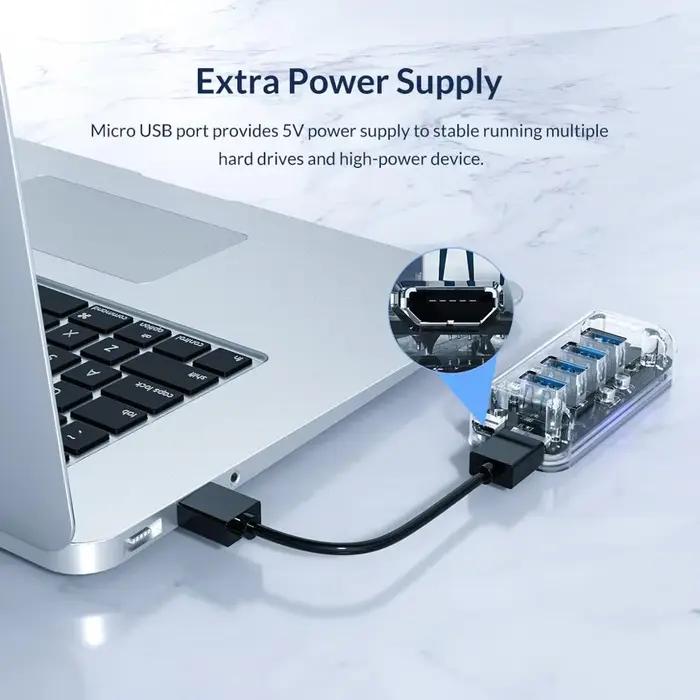 ORICO Hub USB 3.0 4/7 ports, adaptateur répartiteur double alimentation, chargeur OTG USB C, hub alimenté pour périphériques d'ordinateur PC, accessoires