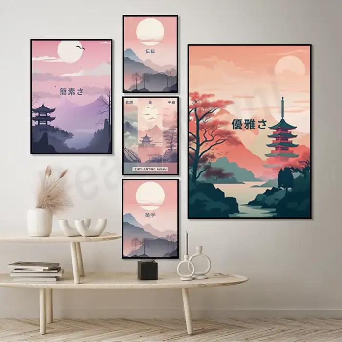 Affiche d'art mural japonais impression sur toile rectangle vertical style européen paysage couleur pastel décoration de chambre occasion spéciale