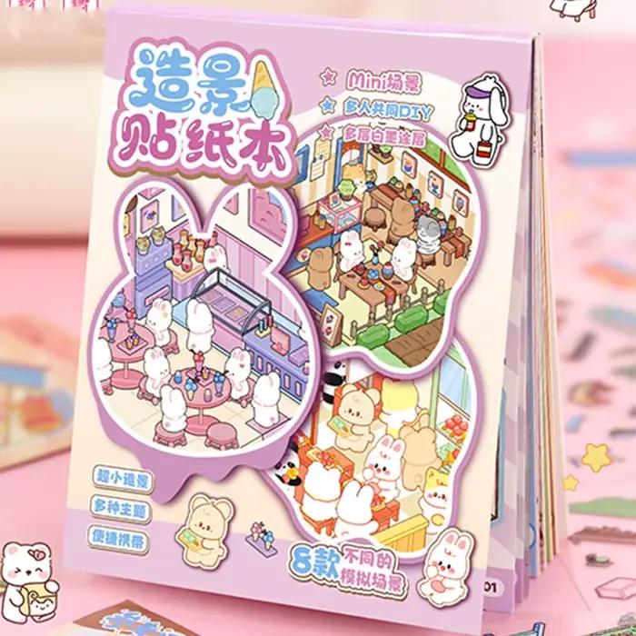 Livre d'autocollants de scènes miniatures de dessin animé 21 pièces matériaux de journal de chalet 3D autocollants de collage créatifs bricolage pour enfants occasions spéciales