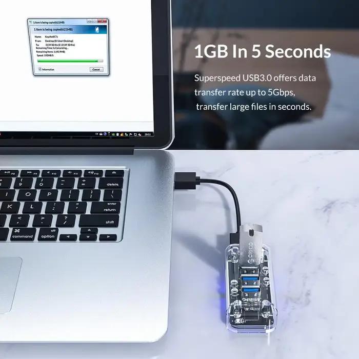 ORICO Hub USB 3.0 4/7 ports, adaptateur répartiteur double alimentation, chargeur OTG USB C, hub alimenté pour périphériques d'ordinateur PC, accessoires