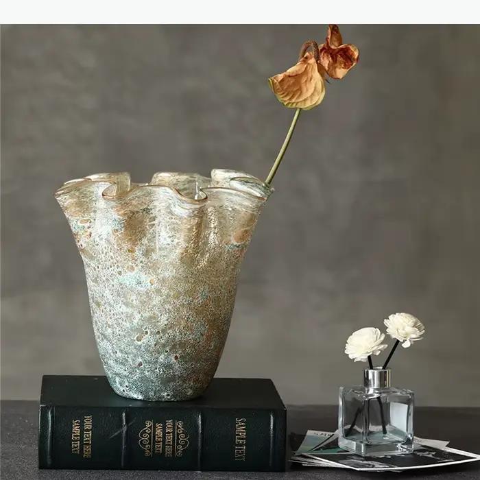 Vase en verre plissé à bord fleuri, pots de plantes, décoration de table, arrangement de fleurs, hydroponie, vases floraux, décoration esthétique de la pièce