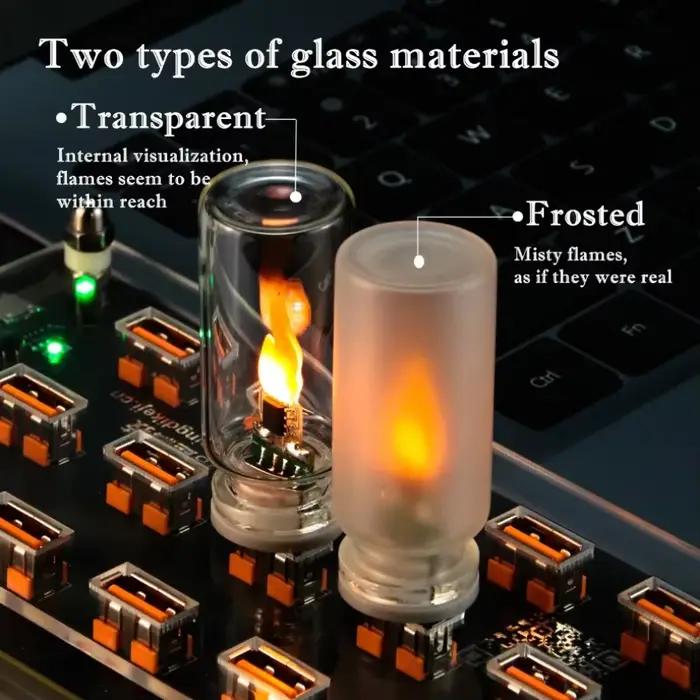 Lampe de nuit LED USB à flamme vacillante en verre dépoli transparent