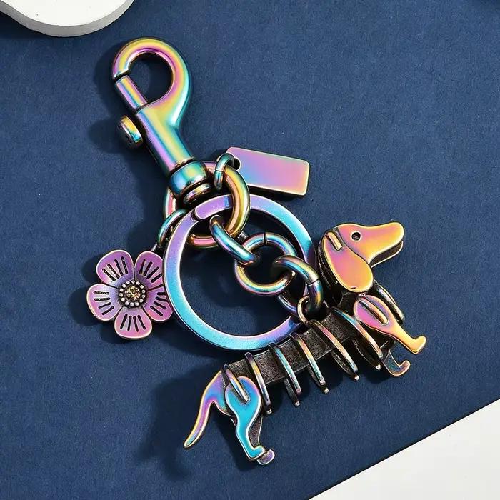 Porte-clés Teckel en métal, breloque de sac chien souple, accessoire anti-stress à ressort mobile, cadeaux commémoratifs uniques pour les amoureux des animaux et les mamans de chiens
