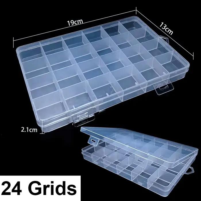 Boîte à bijoux à compartiment réglable 1-24 grilles boîtes de rangement en plastique Transparent conteneur perles boucle d'oreille Rectangle organisateur boîte