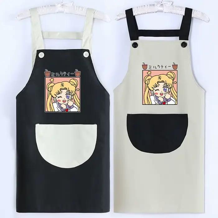 Tablier Sailor Moon, dessin animé mignon, personnalisé, simple et créatif pour la cuisine, bavoir imperméable et résistant à l'huile, cadeau pour les amis