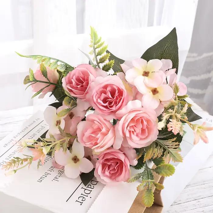 Roses artificielles d'automne en soie, décoration de maison, pivoine, hortensia, grand Bouquet de mariée, mariage, fête à domicile, décoration DIY, fausses fleurs