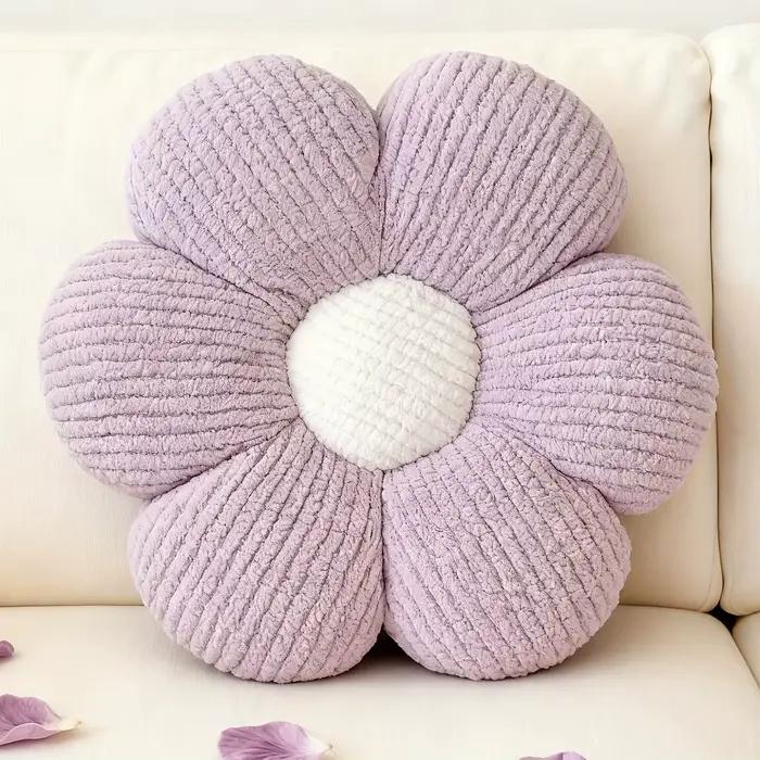 Coussins en forme de fleur violette, coussins de sol en peluche pour canapés et lits, avec un motif décoratif marguerite, mesure 15,75 pouces