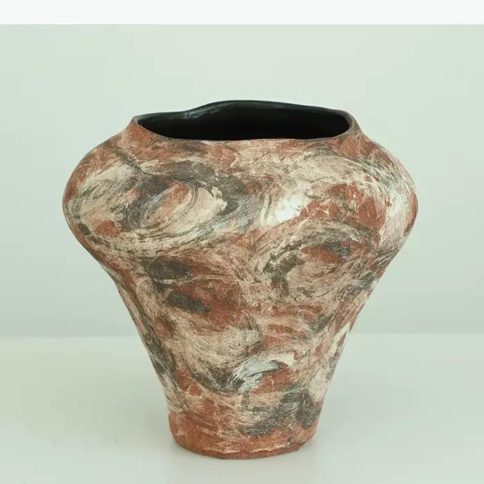 Vase en céramique peint abstrait, pot de plante rétro créatif, décoration de table, arrangement de fleurs, vases floraux, décoration esthétique de la pièce