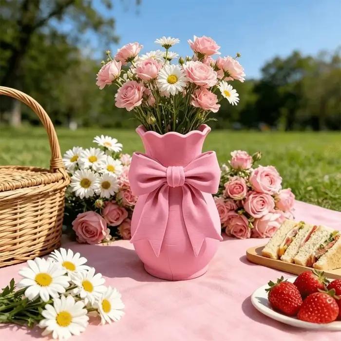 Vases à fleurs en forme de nœud rose au design torsadé