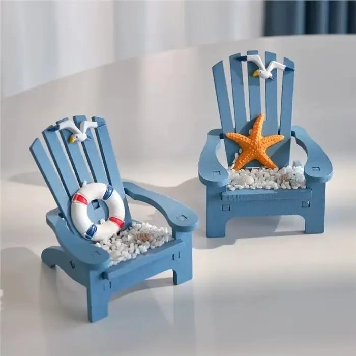 BSEVB-1Set Chaise de plage en bois de style méditerranéen - Ornements pour maison de poupée, décoration sur le thème de la plage, décoration côtière et nautique