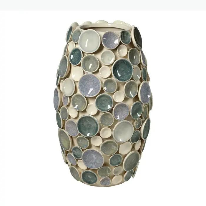Vase en céramique émaillée circulaire peint à la main, pots à fleurs, décoration de table, arrangement de fleurs, vases floraux, décoration esthétique de la pièce