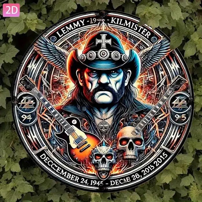 Panneau mural en métal vintage 2D Lemmy Kilmister - Décoration en aluminium avec un design complexe de crâne et de