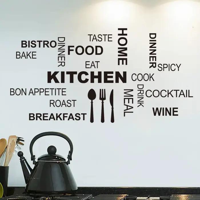 Autocollants muraux créatifs avec texte de cuisine, décoration murale de fond de Table de cuisine, décoration murale de salle de Restaurant, papier peint amovible pour la maison