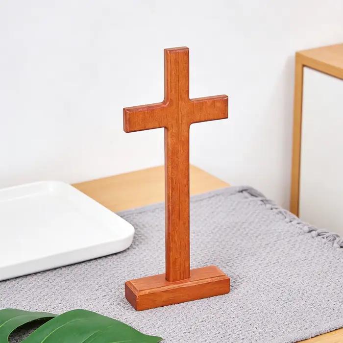 Statue de croix en bois, décoration artistique, crucifix catholique, sculpture spirituelle pour la famille, l'église, la ferme, le salon, cadeau