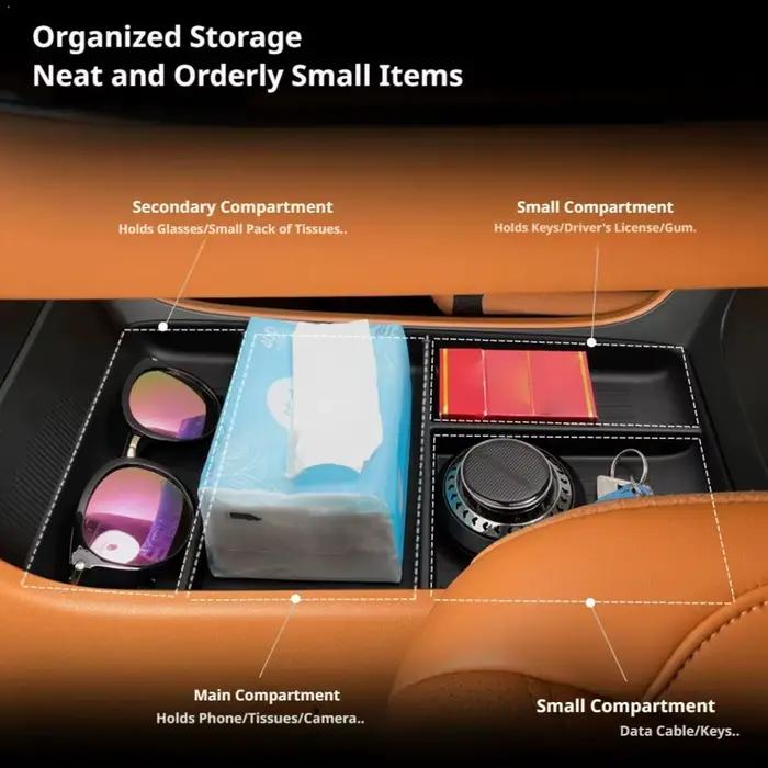 Boîte de rangement pour voiture, accessoires de console automobile, plateau de rangement pour accoudoir, conteneur de rangement, support pour accessoires de voiture