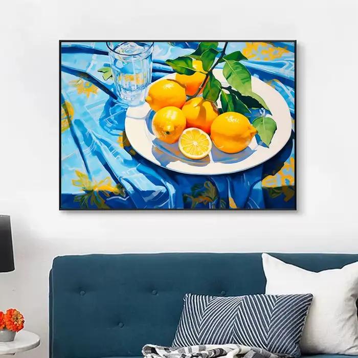 Affiche de peinture sur toile de citron, pomme, nature morte, impression de fruits vintage, melon en botanique, art mural de cuisine, photo, décoration d'intérieur moderne abstraite