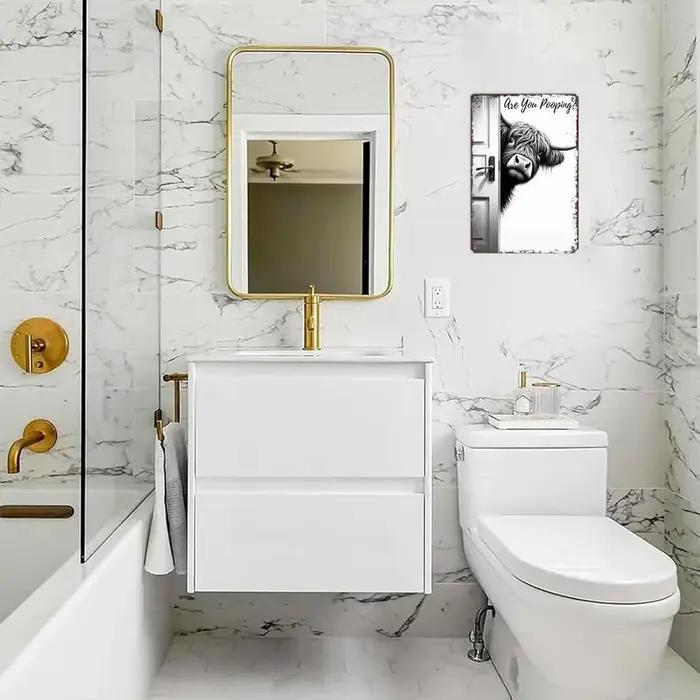Décoration murale vintage pour salle de bain, motif vache, panneau mural humoristique pour toilettes, pour propriétaires, locataires, appartements, bureaux, hôtels, poudre