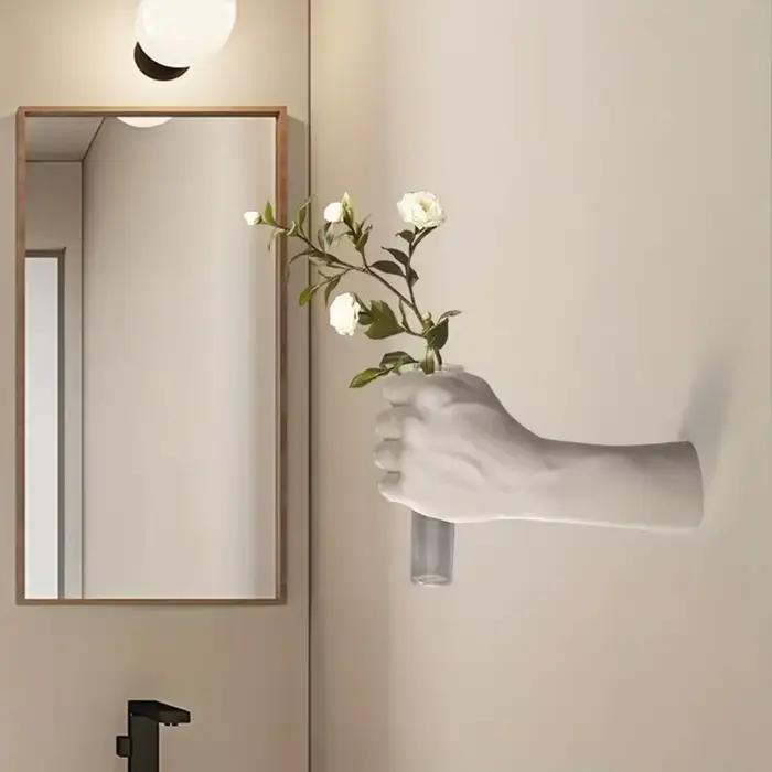 Vase mural de fleurs à main, Simulation de fleurs décoratives, fait à la main, décoration de salle en résine, Vases décoratifs pour la maison