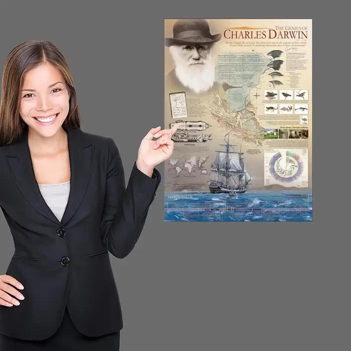 Affiche d'art sur toile de Charles Darwin, impression d'image murale, décor de chambre familiale moderne