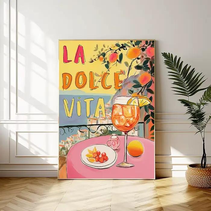 Affiches et imprimés de citron La Dolce Vita, peinture sur toile rétro Spritz, Santorin italie, affiche d'art murale de voyage, décor de salon