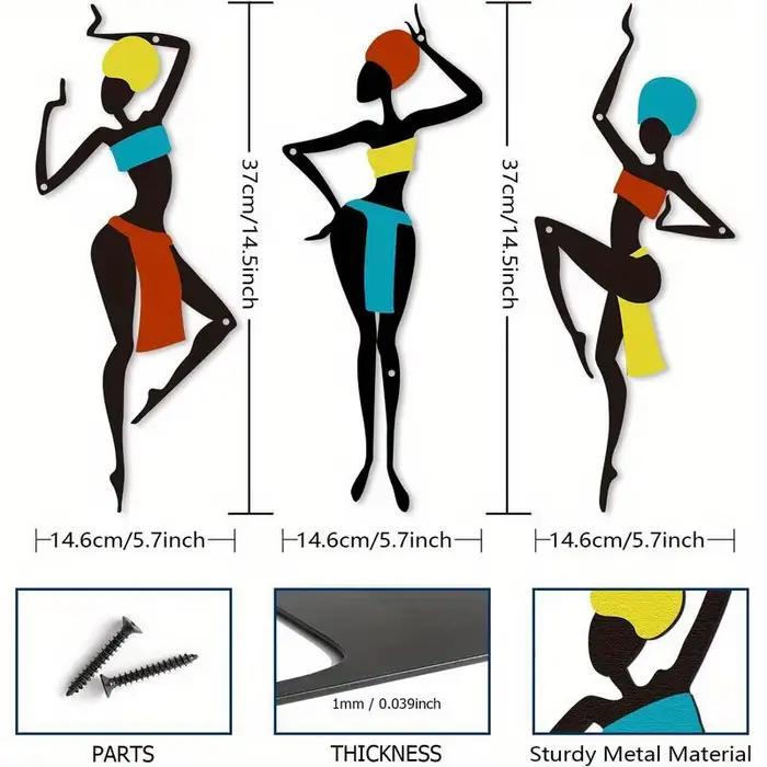 3 pièces d'art mural en métal africain - Art silhouetté de style danse ethnique