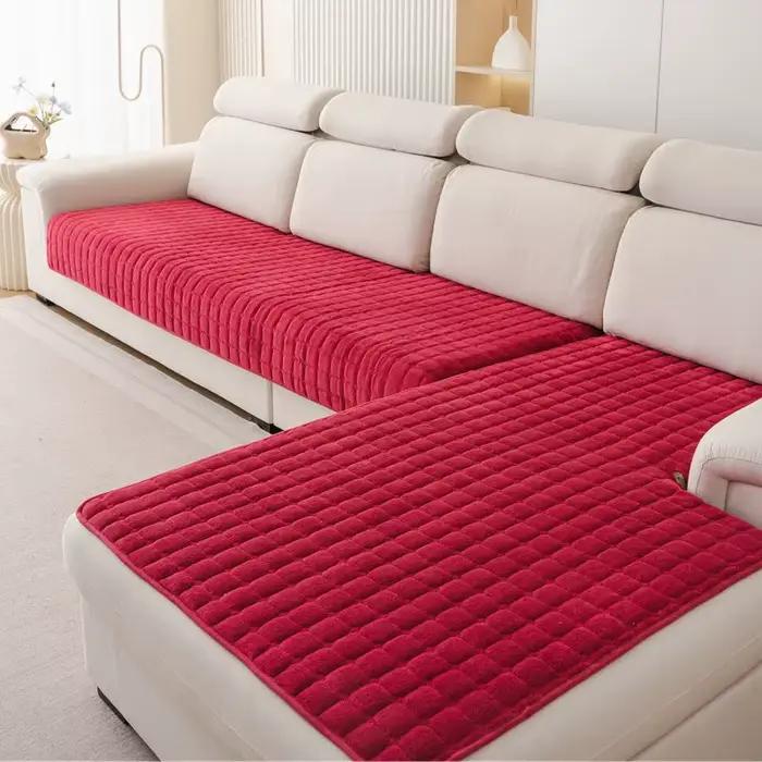Coussin de canapé en velours épais à carreaux
