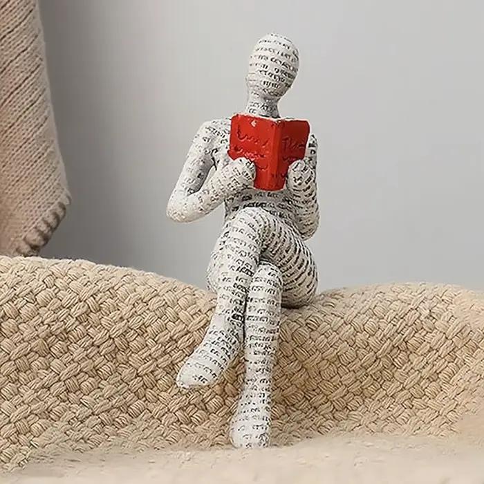 1 pièce, décoration de statue de penseur de femme en pâte de papier de lecture