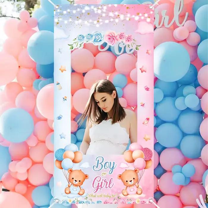 Genre Décorations de fête de révélation du sexe du bébé, fournitures de décoration, bannière ours rose et bleu, fond de photographie