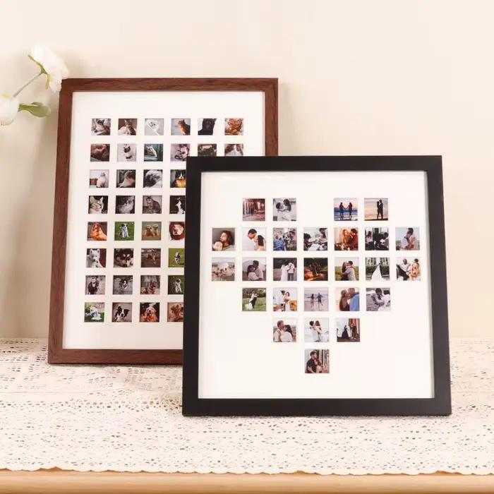 Cadre Photo personnalisé en forme de cœur pour Saint Valentin et anniversaires cadre photo collage en bois cadeau pour fiançailles mariage retraite naissance enfant anniversaire journée des enfants retour à l'école Nouvel An chinois Jour de la Terre Fête des pères Action de grâce Fête Noël Mariage P