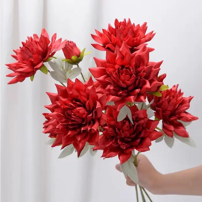 Fausse fleur de Dahlia artificielle de gardénia à 3 têtes, matériaux d'arrangement Floral de mariage, Vase de Table pour la maison, décor, accessoires Photo, vente en gros