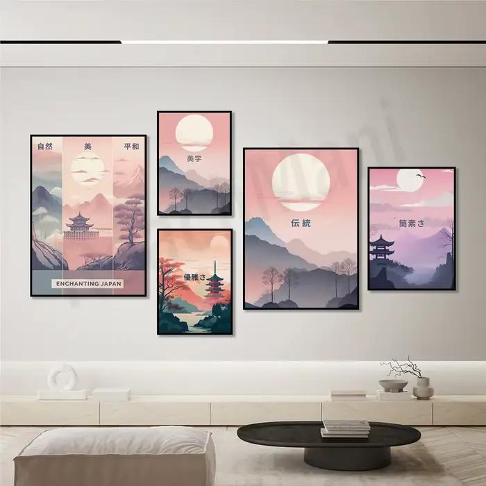 Affiche d'art mural japonais impression sur toile rectangle vertical style européen paysage couleur pastel décoration de chambre occasion spéciale