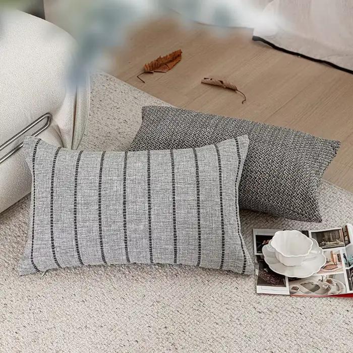 Housse de coussin en tissu mélangé de luxe haut de gamme, gris avancé, jacquard rétro tissé, douce et épaisse, pour canapé