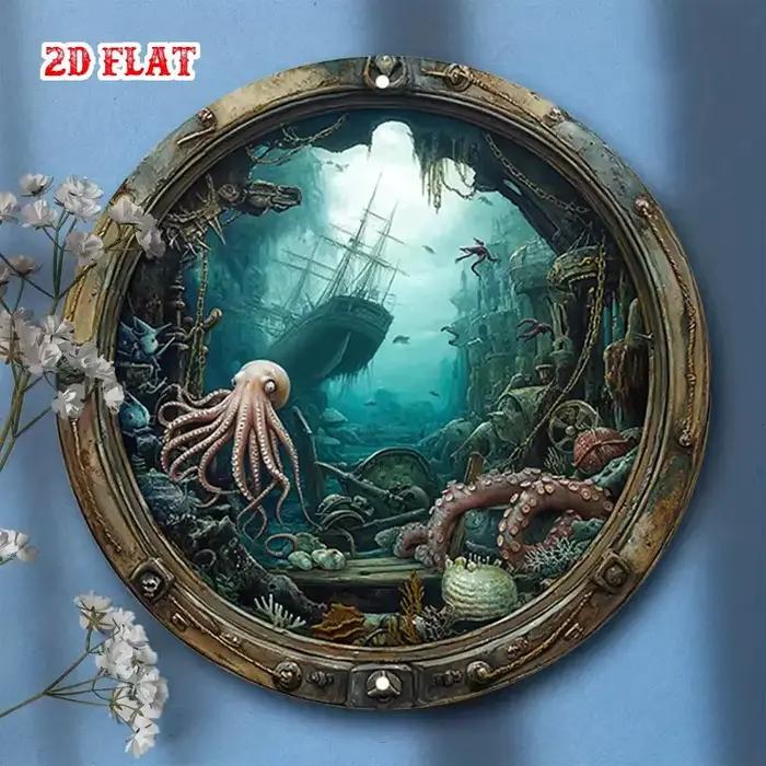 Décoration murale de trou de port nautique-panneau métallique de scène de naufrage sous-marin