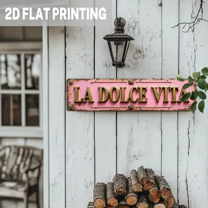 1 pièces "La Dolce Vita" tenture murale en bois 2D rose décoration familiale romantique Plaque de porte de mariage nouveaux mariés amoureux cadeaux de maison