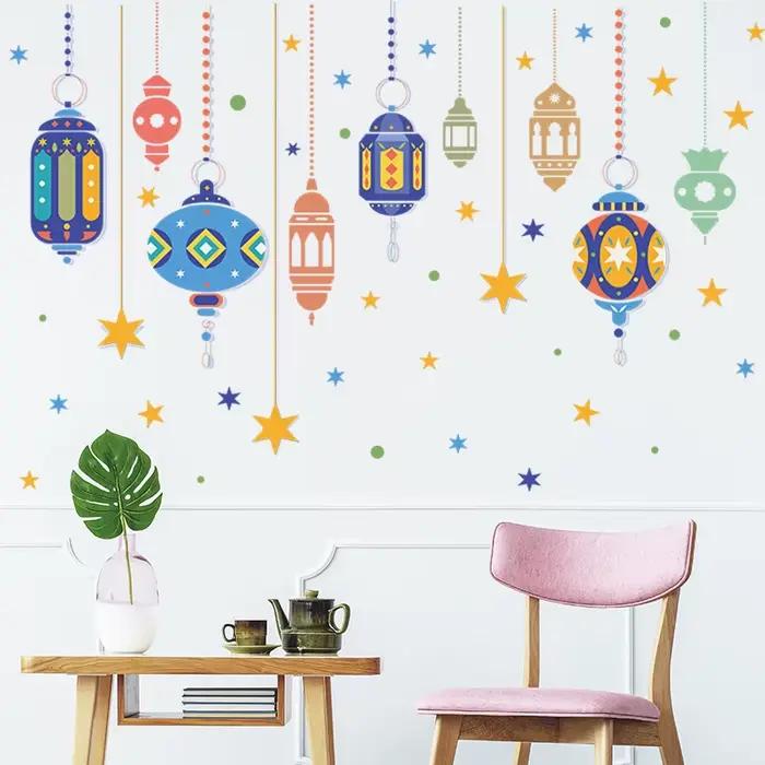 Autocollants Muraux Lumineux Colorés Ramadan Dessin Animé pour Chambre et Salon – Décoration Murale Artistique pour la Maison