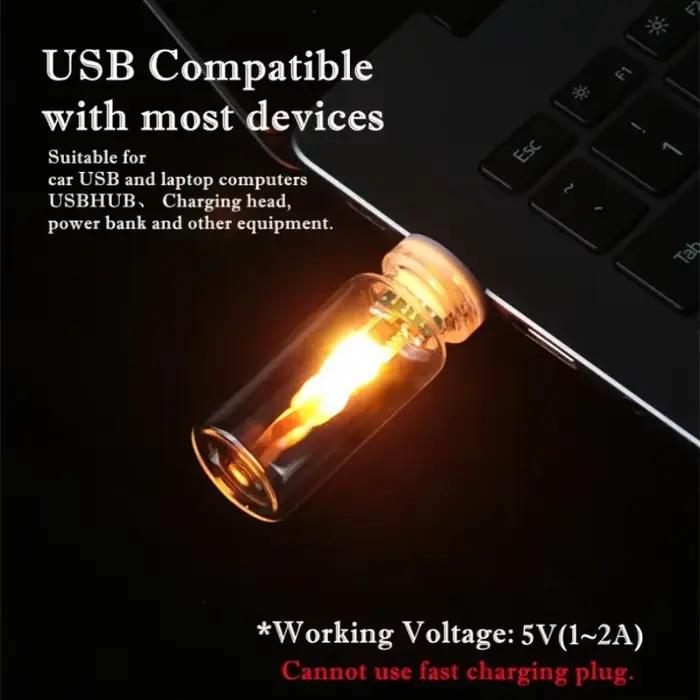 Lampe de nuit LED USB à flamme vacillante en verre dépoli transparent