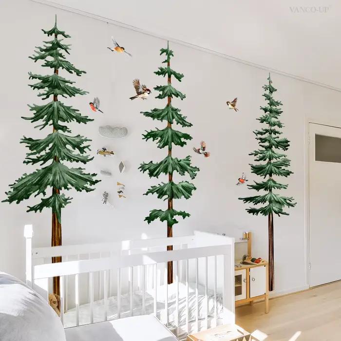 Grand autocollant mural en forme de pin 4 pièces décor de forêt pour chambre d'enfants papier peint pour salon chambre à coucher occassions spéciales