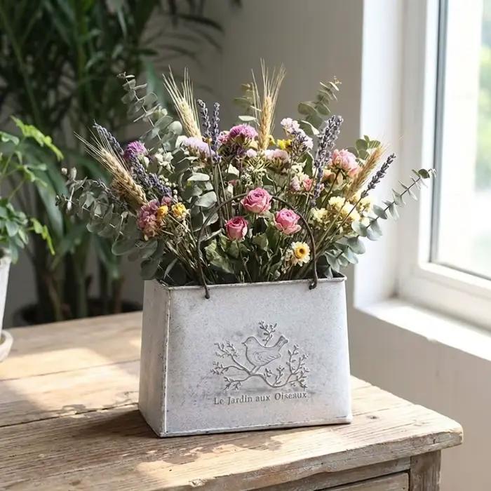 Pot de fleurs vintage effet vieilli en fer forgé résistant à l'usure