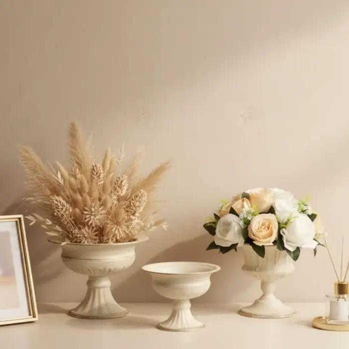 Pot de fleurs vintage en métal blanc, urne polyvalente, vase décoratif pour mariage, fête, anniversaire