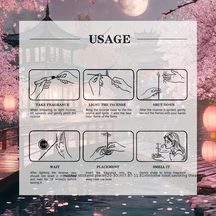 25/55/75/100 pièces bâtons d'encens de fleurs de cerisier japonaises, longue durée de combustion, lisses et propres, adaptés à la maison, à la cuisine et au restaurant, aux bâtons de désodorisants, au
