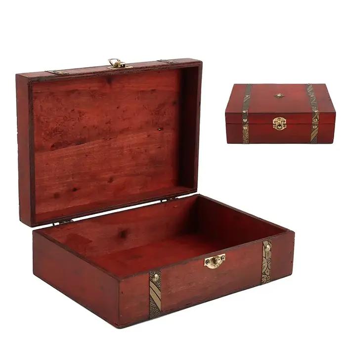 Boîte en bois rétro rectangle pour bijoux et souvenirs rangement à domicile cadeau occassions spéciales vintage trésor