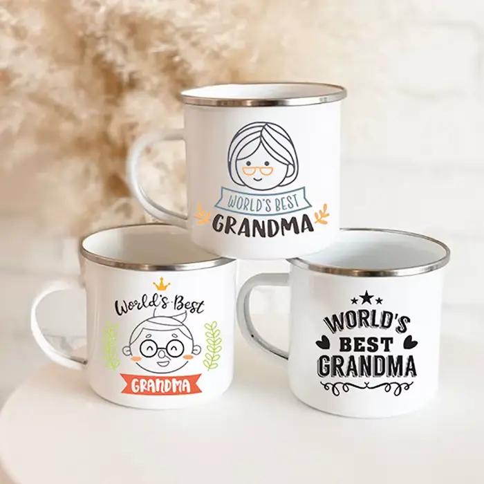 Tasse à café en émail pour grand-mère, cadeau de fête des mères, meilleure grand-mère du monde, tasses à boire grand-mère, cadeaux d'anniversaire grand-mère