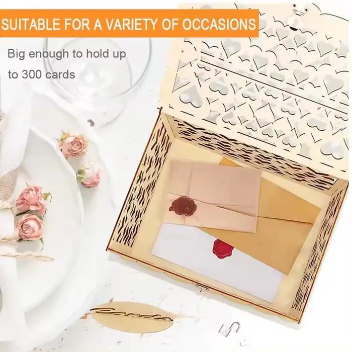 Boîte en bois évidée pour cartes de mariage