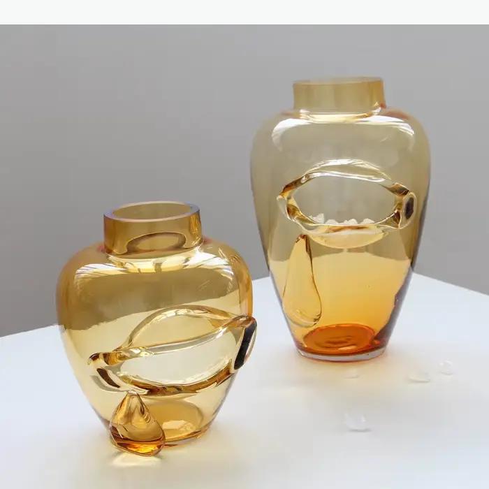 Vase en verre couleur ambre, pots à fleurs créatifs, décoration de table, arrangement de fleurs, vases floraux modernes, décoration esthétique de la pièce